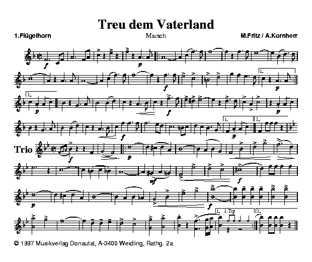 Treu dem Vaterland - Muzieknotatie-voorbeeld