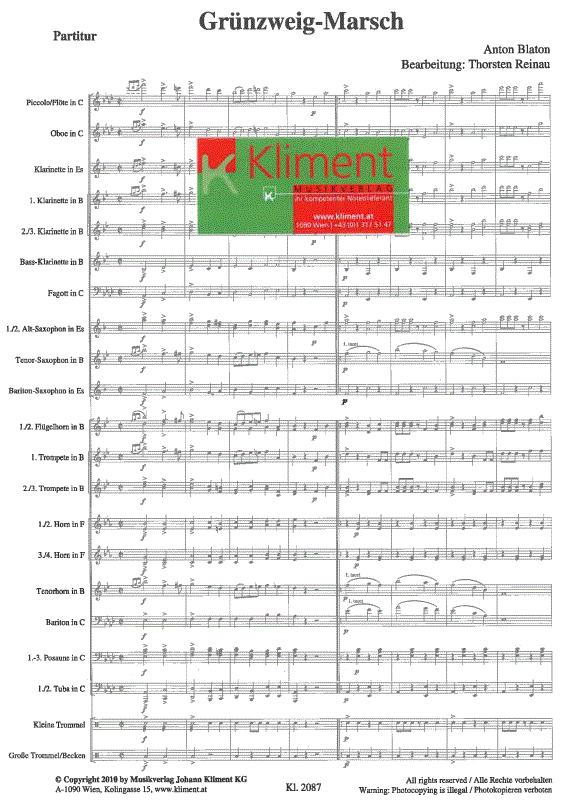 Grünzweig Marsch - Muzieknotatie-voorbeeld
