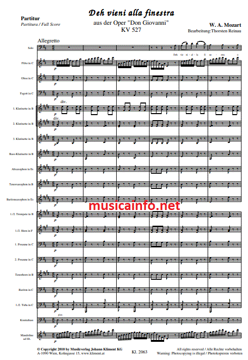 Deh vieni alla finestra (aus der Oper 'Don Giovanni') - Muzieknotatie-voorbeeld