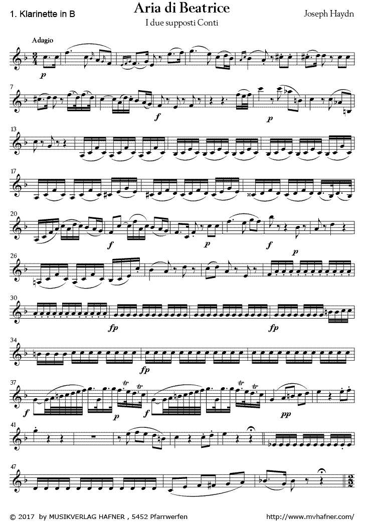 Aria di Beatrice - Muzieknotatie-voorbeeld