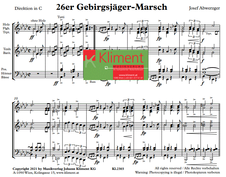26er Gebirgsjäger Marsch - Muzieknotatie-voorbeeld