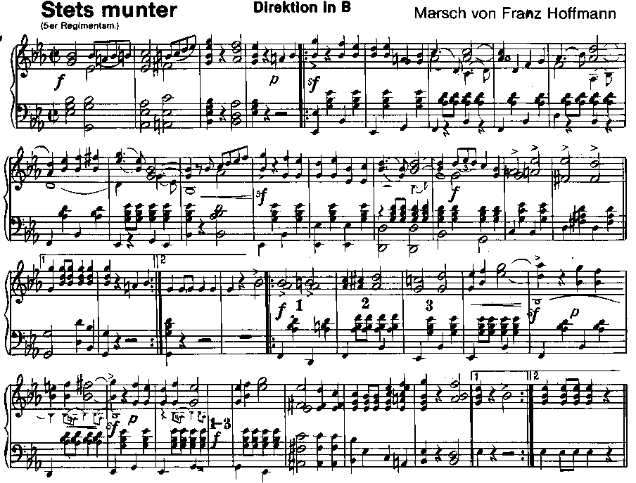 Stets munter (5er Regimentsmarsch) - Muzieknotatie-voorbeeld